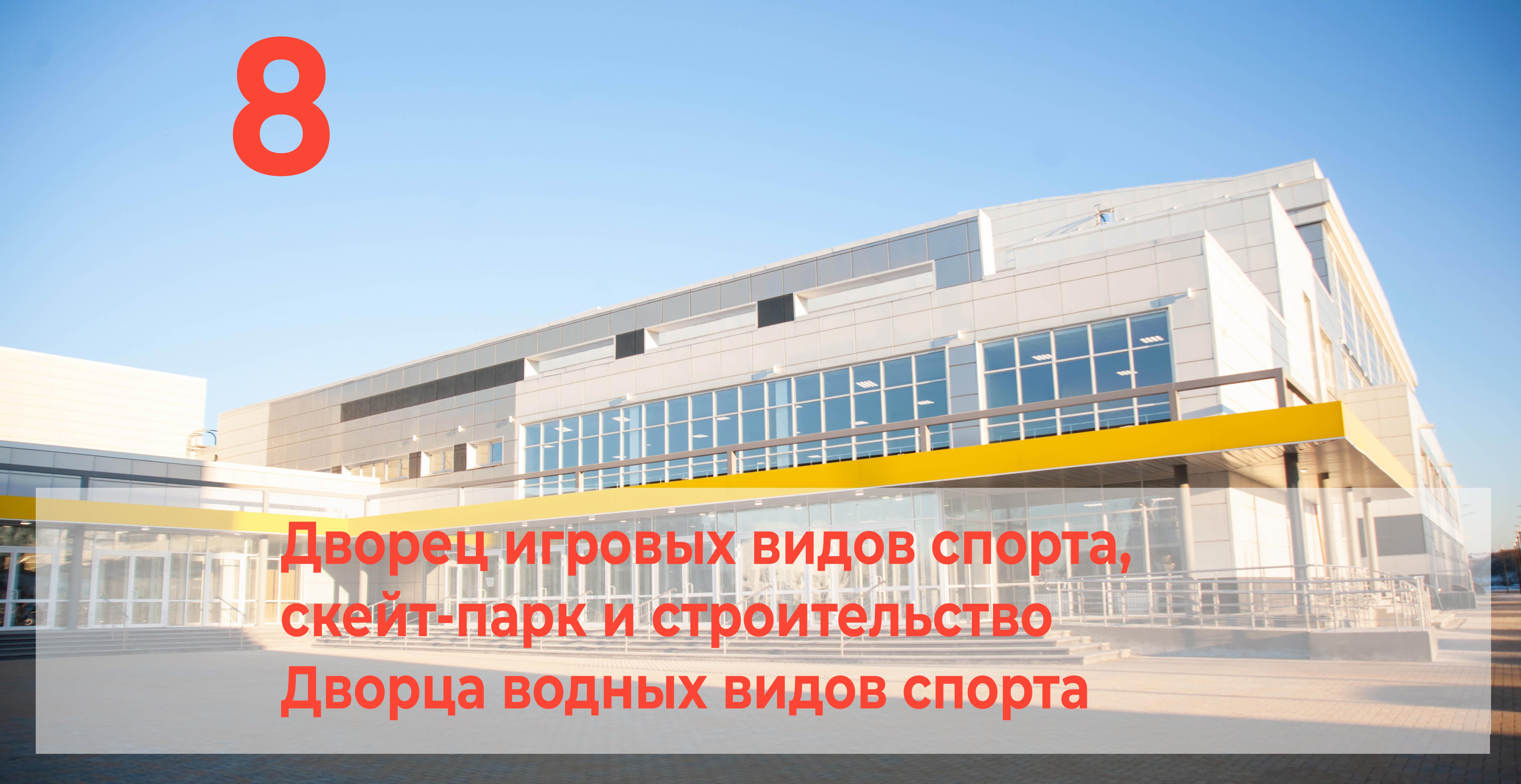 Дворец игровых видов спорта и скейт-парк открылись в 2021 г. Проект Дворца водных видов спорта прошел госэкспертизу